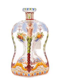 A J.&L. Lobmeyer Enameled Glass Decanter Height 6 inches.