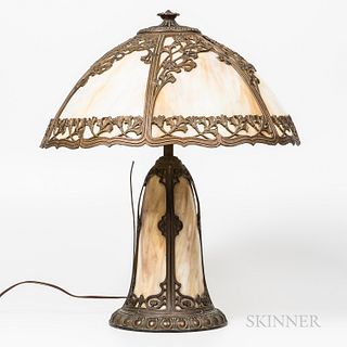 Slag Glass and Brass Lamp