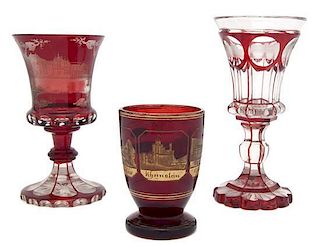 Three Bohemian Glass Vessels Height of tallest 7 1/2 inches.