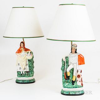 Pair of Victorian Staffordshire Figures Mounted as Lamps