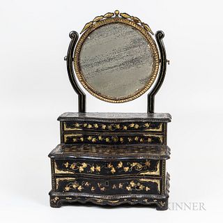 Asian Lacquered and Gilt Vanity Mirror