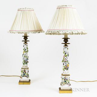Pair of German Porcelain and Gilt-bronze Lamps