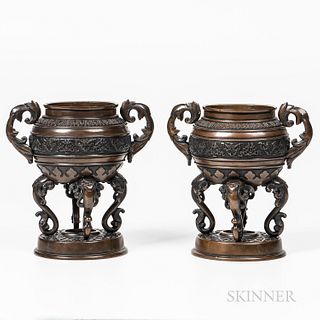 Pair of Bronze Handled Censers