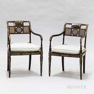 Pair of Regency-style Black-painted Armchairs