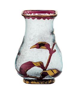 A Baccarat Gilt and Enameled Cameo Glass Vase Height 3 3/4 inches.