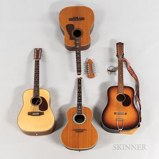 One Six-string and Three Twelve-string Acoustic Guitars