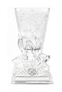 A Baccarat Frosted and Molded Glass Vase Height 8 1/4 inches.