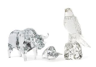 * Three Contemporary Glass Animalier Figures Height of tallest 16 1/2 inches.