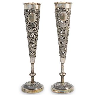 Pair Of Chinese Silver Vases