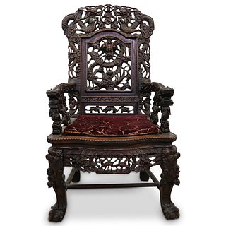 Large Chinese Carved Throne Chair
