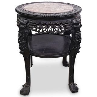 Chinese Wooden Hand Carved Table with Marble Top