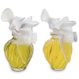 (2 Pc) Large Lalique Crystal L'air Du Temps Factice Perfume Bottle