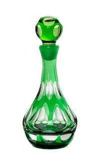 A Perthshire Paperweights Green Overlay Millefiori Bottle and Stopper Height 7 1/4 inches.
