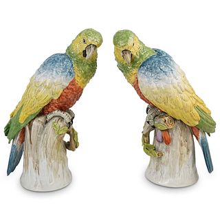 Pair Of Dresden Porcelain Parrots