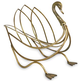 Mid-Century Brass Swan Magazine Rack