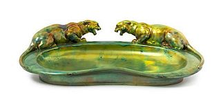 A Zsolnay Iridescent-Glazed Earthenware Tray Width 18 inches.
