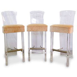 (3 Pc) Lucite Tall Chair Stool Set