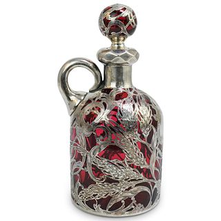 Cranberry Glass & Sterling Silver Bottle