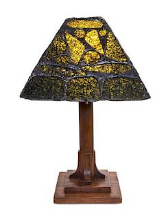 * A Leaded Peridot-in-Matrix Table Lamp Height overall 21 1/4 x width of shade 13 1/2 inches.
