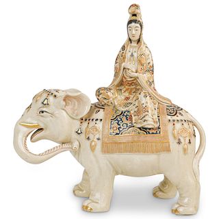 Satsuma Porcelain Kannon & Elephant Statue