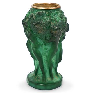 Art Deco Malachite Glass Nymph Vase