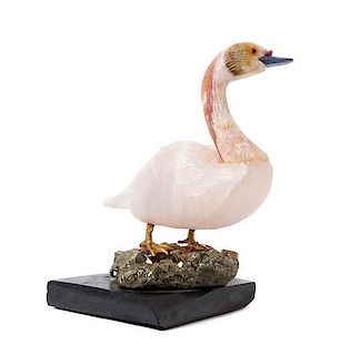 * A Carved Rose Quartz Model of a Swan Height overall 3 5/8 inches.