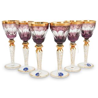 (6 Pc) Moser Bohemian Crystal Wine Goblets Set