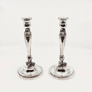 Antique Early 19th Century Danish Silver Pair of Candlesticks