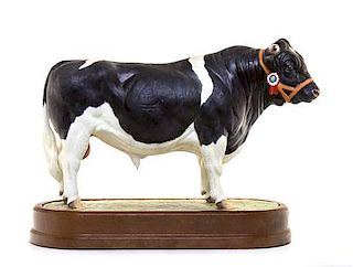 A Royal Worcester Porcelain Model of a British Friesian Bull Width 11 inches.