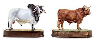 Two Royal Worcester Porcelain Models of Bulls Width of first 9 1/4 inches.