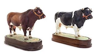 Two Royal Worcester Porcelain Models of Bulls Width of first 9 3/4 inches.