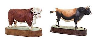 Two Royal Worcester Porcelain Models of Bulls Width of first 10 inches.