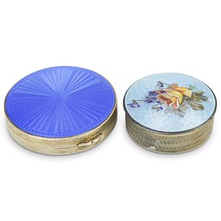 (2 Pc) English Sterling Silver and Enamel Cases
