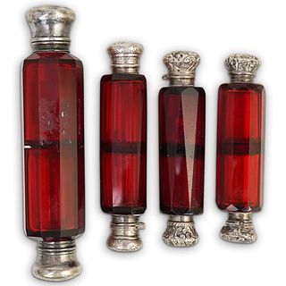 (4Pc) Silver & Crystal Vanity Bottle Set