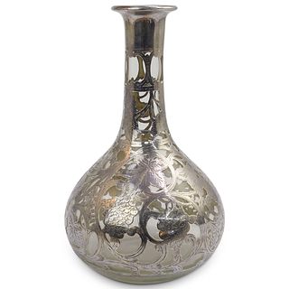 Vintage Glass & Sterling Silver Overlay Vase