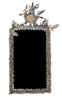 * An Antler, Crab Shell and Abalone Mounted Mirror Height 131 x width 86 inches.