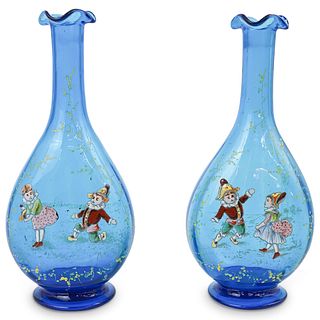 Vintage Pair Of Enamel Vases