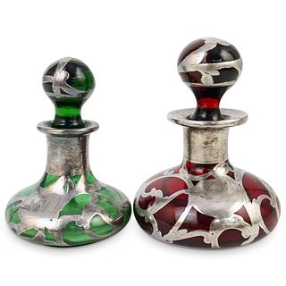 (2 Pc) Silver Overlay Perfume Bottles