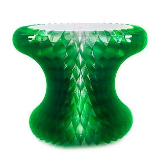 * A Clear and Green Plastic Gello Side Table Height 19 1/4 x diameter 23 3/4 inches.