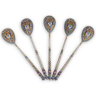 (5 Pc) Imperial Russian Silver Spoon Set
