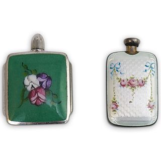 (2 Pc) Sterling Guilloche Miniature Perfume Bottle Set