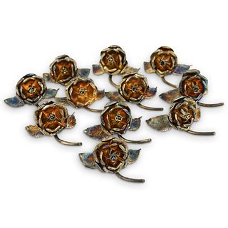 (11Pc) Mexican Poly Chrome & Sterling Silver Flowers