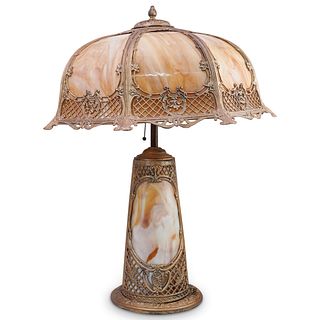 Antique Rainaud Slag Glass Lamp