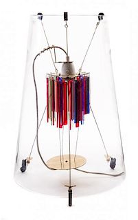 * A Contemporary Blown Glass and Metal Table Lamp Height of shade 20 3/4 inches.