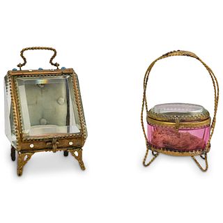 (2 Pc) Victorian Jewelry Glass Boxes