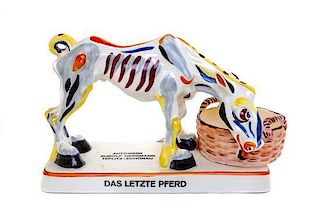 A Czech Ceramic Equestrian Figure Width 10 3/4 inches.