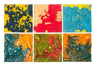 * A Set of Six Molded Resin Wall Tiles Each: 14 x 13 3/4 inches.