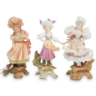 (3 Pc) Antique Dresden Porcelain Figurines Grouping