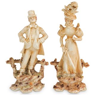 (2 Pc) German Porcelain Victorian Couple Figurines
