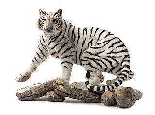 * A Connoisseur of Malvern Porcelain Model of a White Bengal Tiger Width 28 inches.